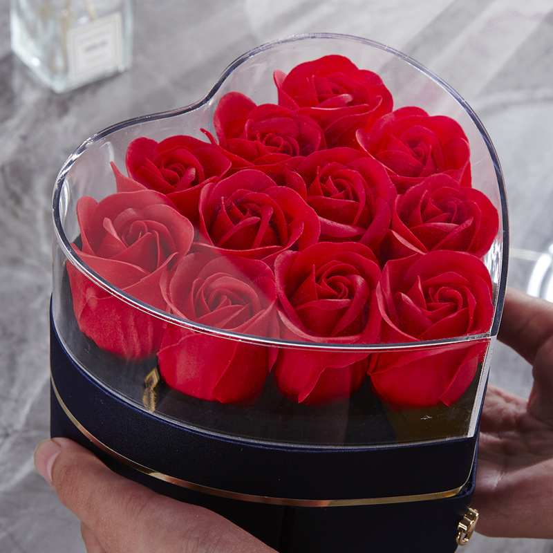 Picture of Heart-shaped Flower Box New Rose Drawer Silk Acrylic Ring Necklace Lipstick Valentine's Day Birthday Gift Box