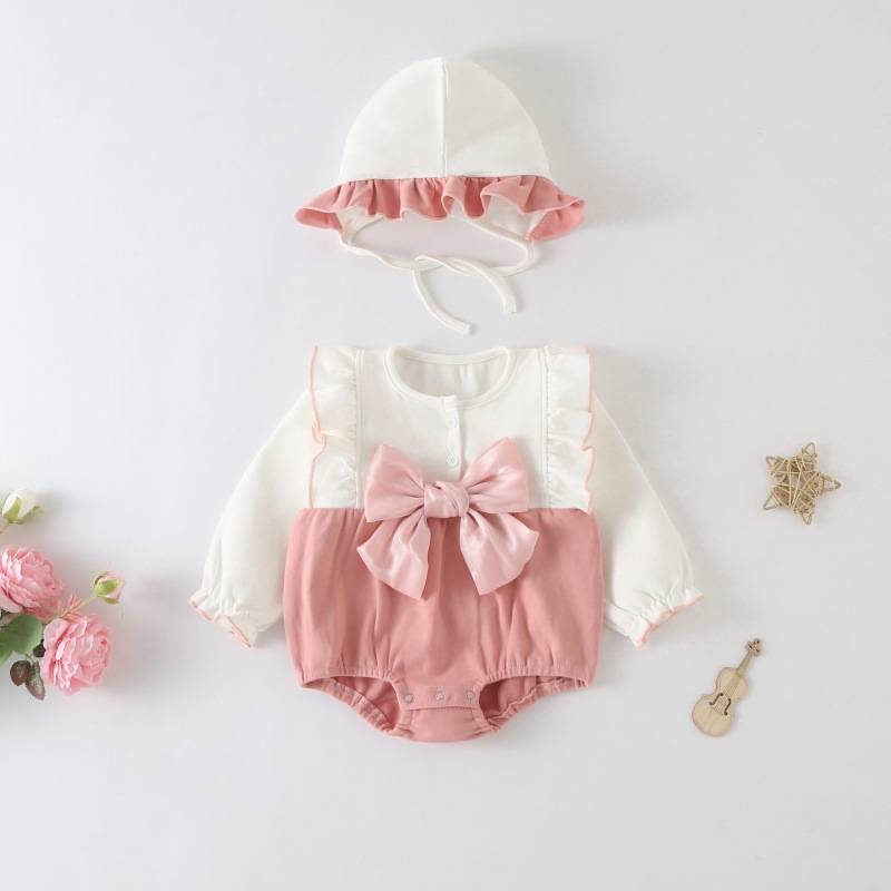 Picture of Baby Autumn Clothes Wrap Fart Clothes Newborn Baby Girl One-piece Clothes Princess Full Moon Hundred Days Ha Clothes Spring and Autumn Climbing Clothes