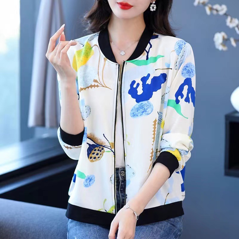 Chinese Style Printed Sunscreen Clothing Women's Short Coat Women's Spring Autumn and Summer New Arrival plus size Fashionable Casual Long Sleeve Baseball Suit