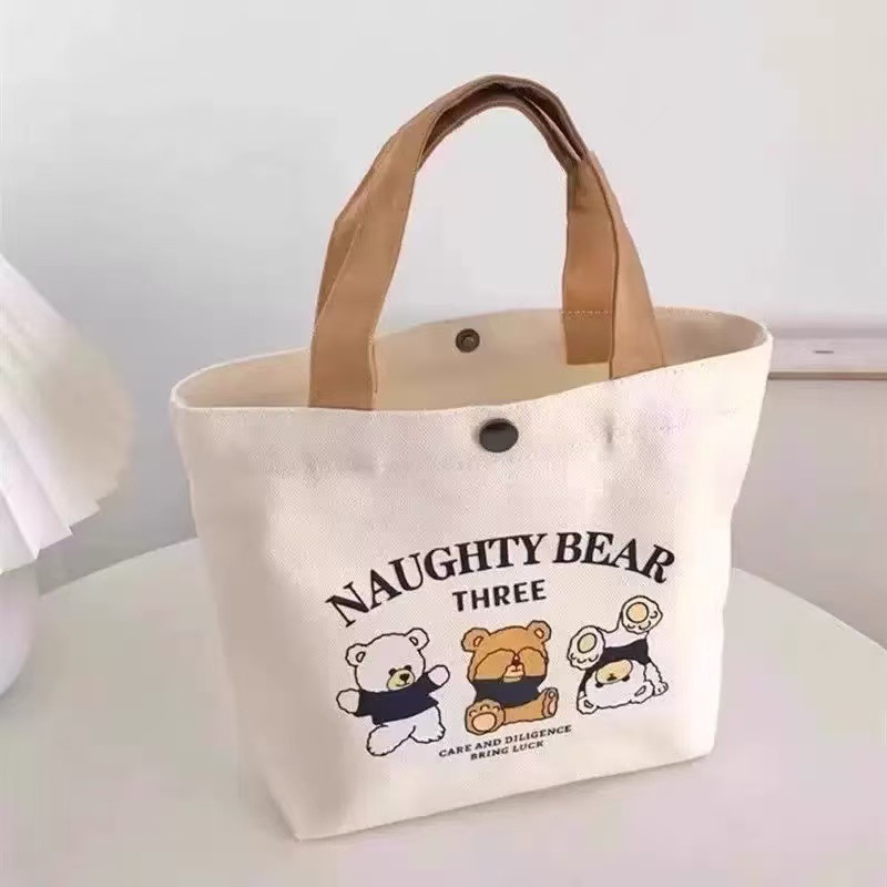 New Bear Canvas Bag Women's Printed Easiest for Match Student Portable Work Lunch Bag Handbag Canvas Bag