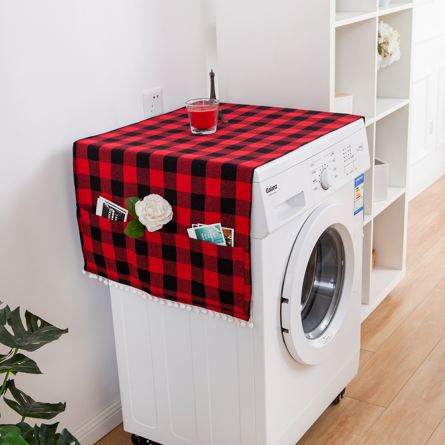Picture of Yiman Qiyun Plaid Modern Simple Refrigerator Cover Dustproof Sunscreen Drum Washing Machine Cover Cloth Bedside Table Cover Towel