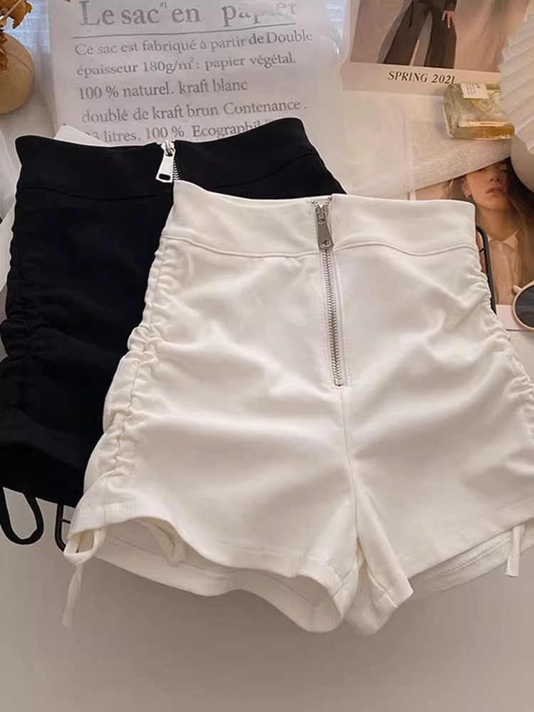 Spring Shorts Women's 2024 New High Waist Slimming Wide Leg Pants Fashion A- Line Drawstring Zipper Sexy Hot Pants