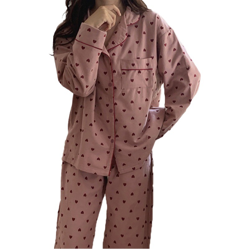 Love full print comfortable pajamas women's Korean early autumn home clothes loose sweet cute home two-piece suit wholesale