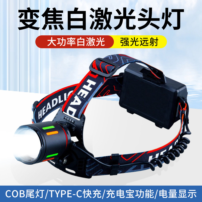 New LED strong light zoom headlight USB rechargeable outdoor night fishing waterproof long life portable long-range COB headlight