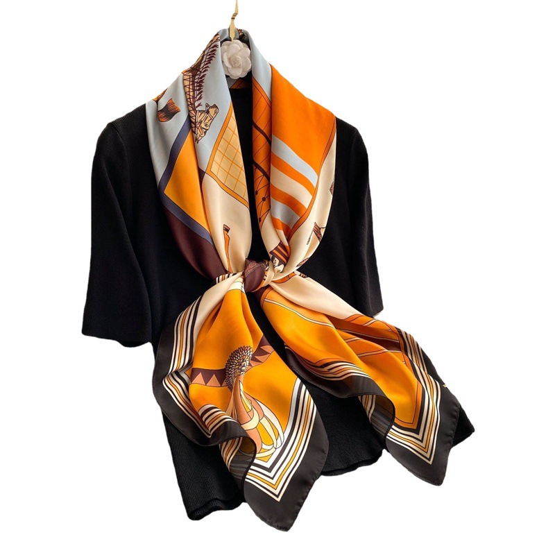 Air Conditioning Shawl Pony Printing Silk All-match Sunscreen and Sunshade Silk Scarf Women's Decorative Beach Scarf Large Square Scarf Live