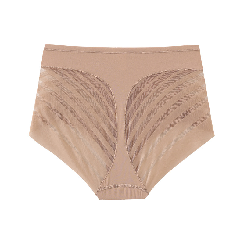 Picture of Explosions Mid-waist Briefs Belly-tight Waist-lifting Hip Transparent Mesh Striped Comfortable Cotton Crotch Large Size Panties