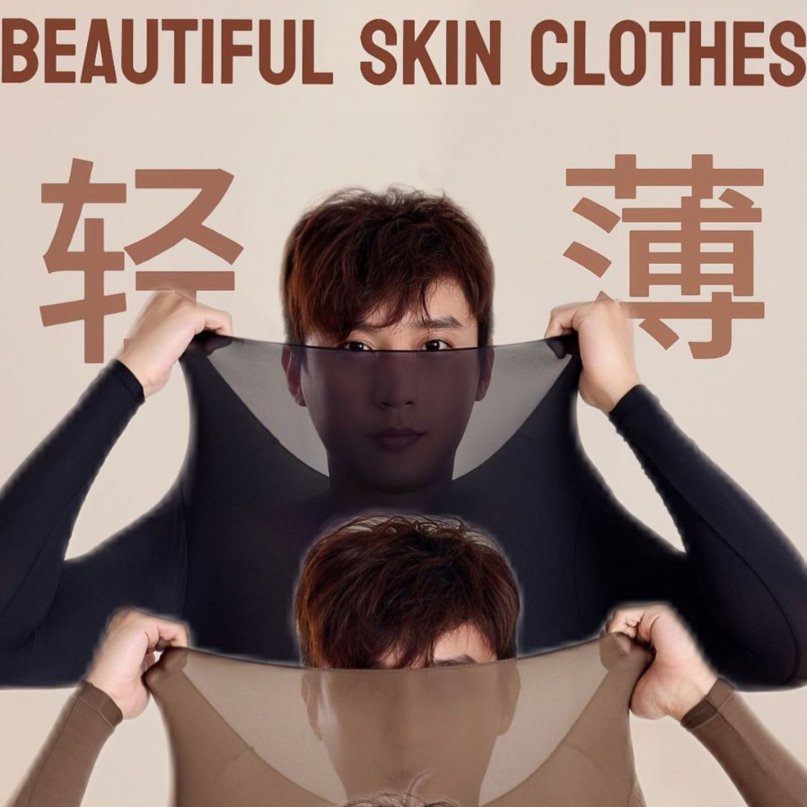 Autumn and Winter Ultra-thin Warm Men's Underwear Seamless Skin-beautifying Clothing Invisible Mask Hyaluronic Acid Autumn Clothing Long-sleeved suit