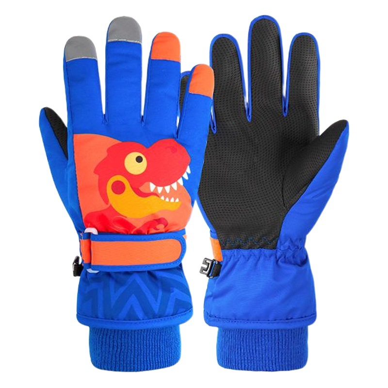 Picture of Children's Boys' Ski Gloves for Boys' Winter Fleece-lined Thickened Warm Waterproof Small Dinosaur Cartoon Cycling