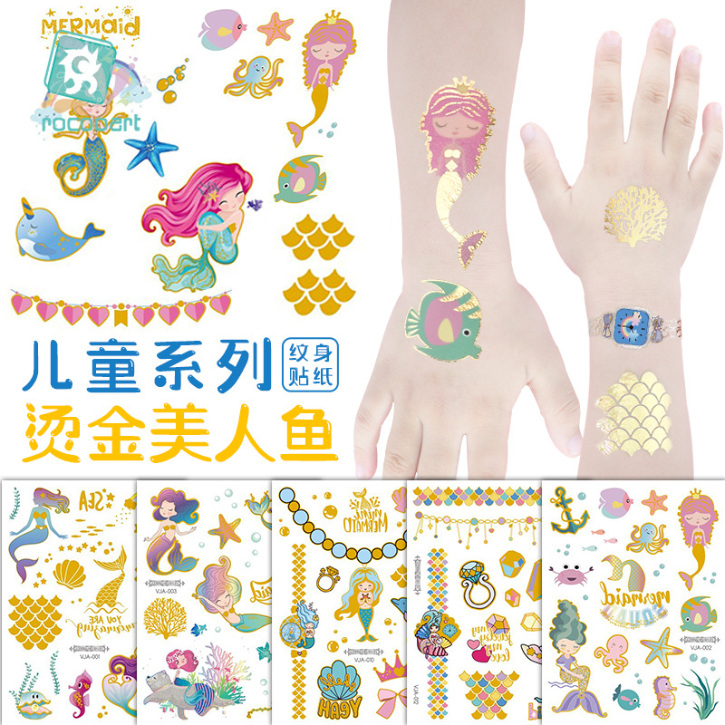 in stock New Mermaid Tattoo Cross-border Supply Bronzing Tattoo Fashion Personality European and American Tattoo