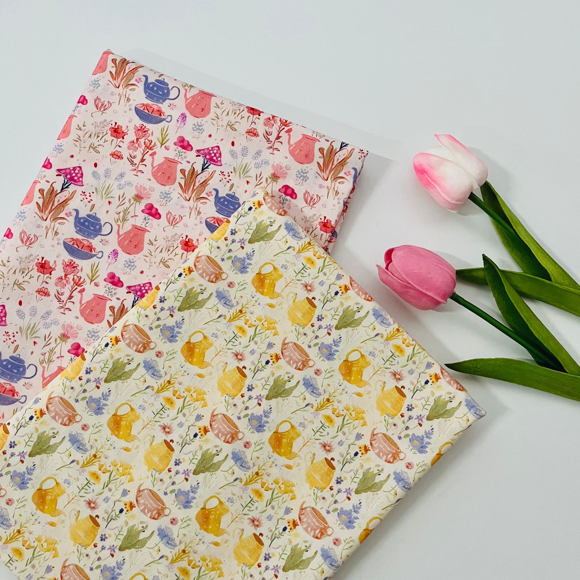 Cotton 60-Count Digital Printed Fabric Ceramic Teapot Pattern Luggage Home Wear Dress Shirt Fabric