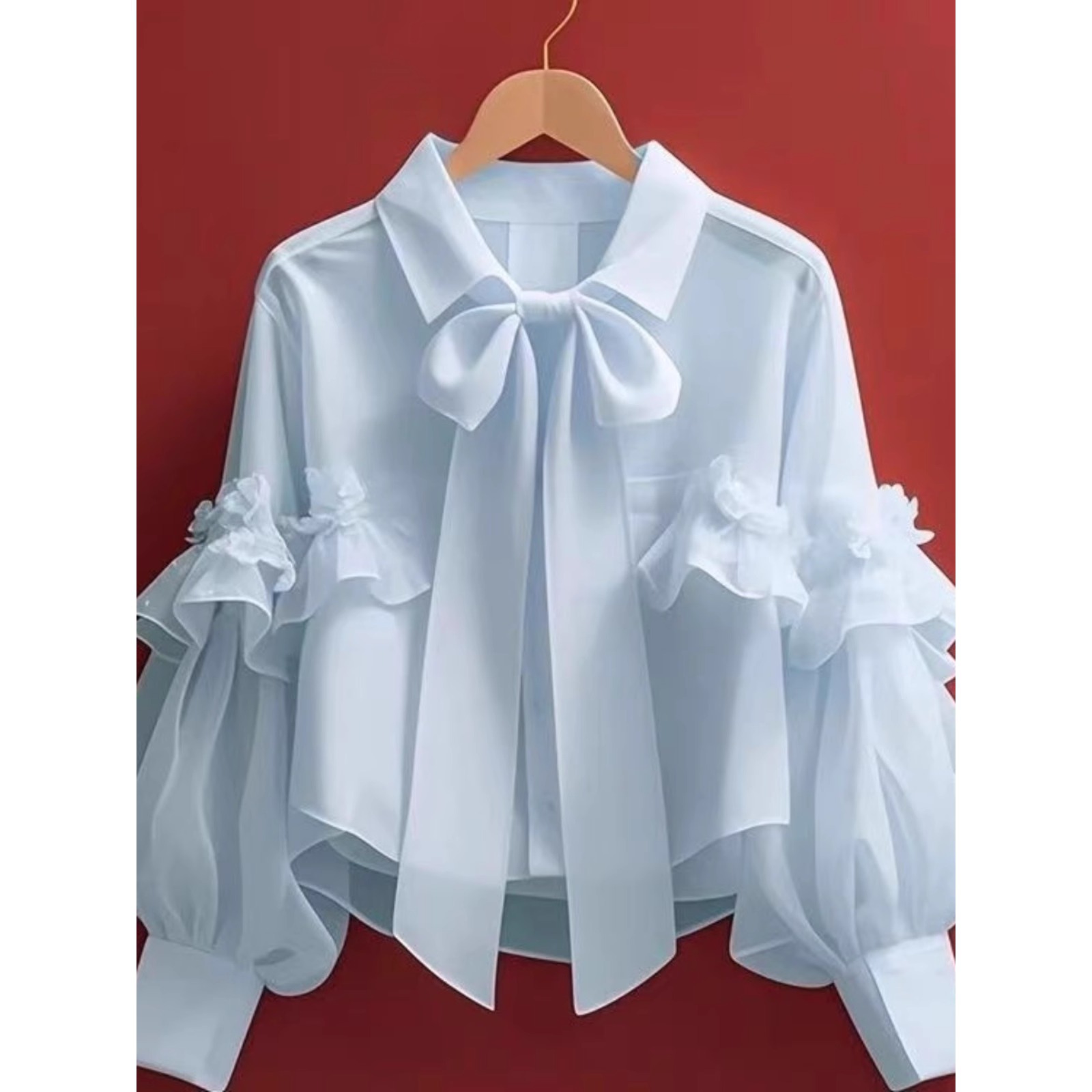 Picture of New Tops for Women 2025 Early Autumn Vintage French Unique Beautiful Green Bow Long-Sleeved Shirt A2918