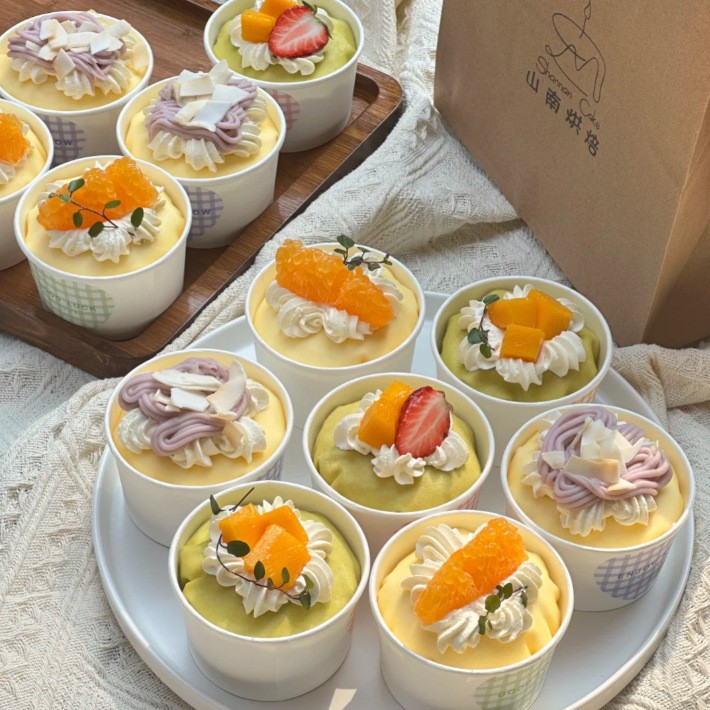 Taro Baked Milk Box Disposable Cupcake Packaging Box Baked Dessert Paper Cup with Lid Pudding Cup