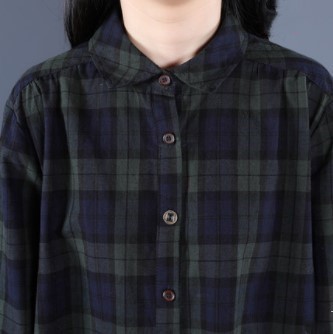 Picture of 9809 spring new 2021 women's skirt Korean casual plaid plus size single breasted long sleeve dress women