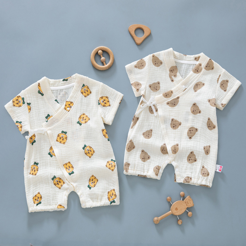 Infant's Jumpsuit Summer Wear Thin Short-sleeved Gauze for Boys and Girls Baby's Pure Cotton Newborn's Air-conditioning Clothes Pajamas Summer