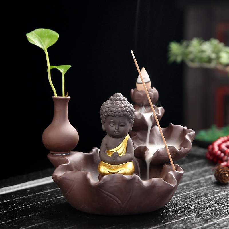 Lotus pond Moonlight large lotus backflow incense burner Zen small Buddha lotus smoke incense burner decoration cross-border wholesale