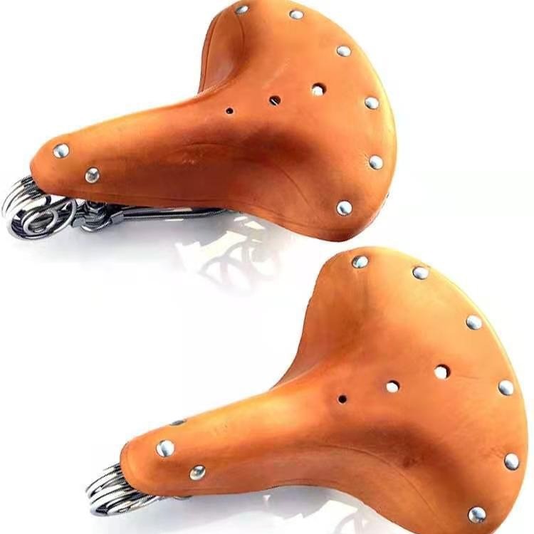 Bicycle Cowhide Car Seat Cushion Mountain Bike Retro Saddle Riding Elephant Nose Spring Real Cowhide Equipment Old Seat Cushion