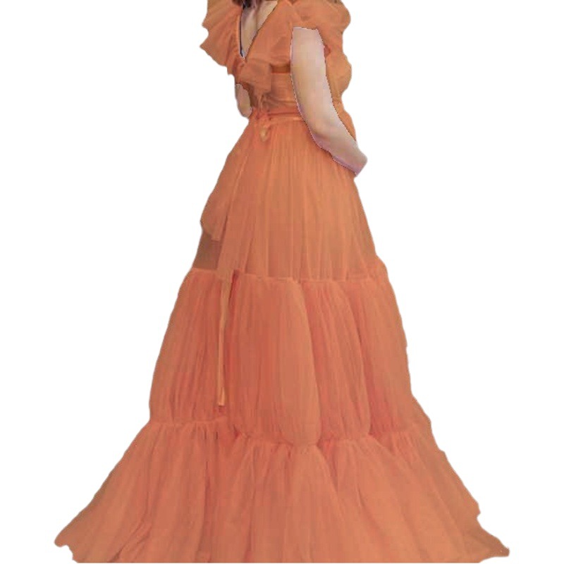 European and American Foreign Trade popular colorful mesh plus size long dress for fat girls pregnant women long dress birthday banquet evening dress