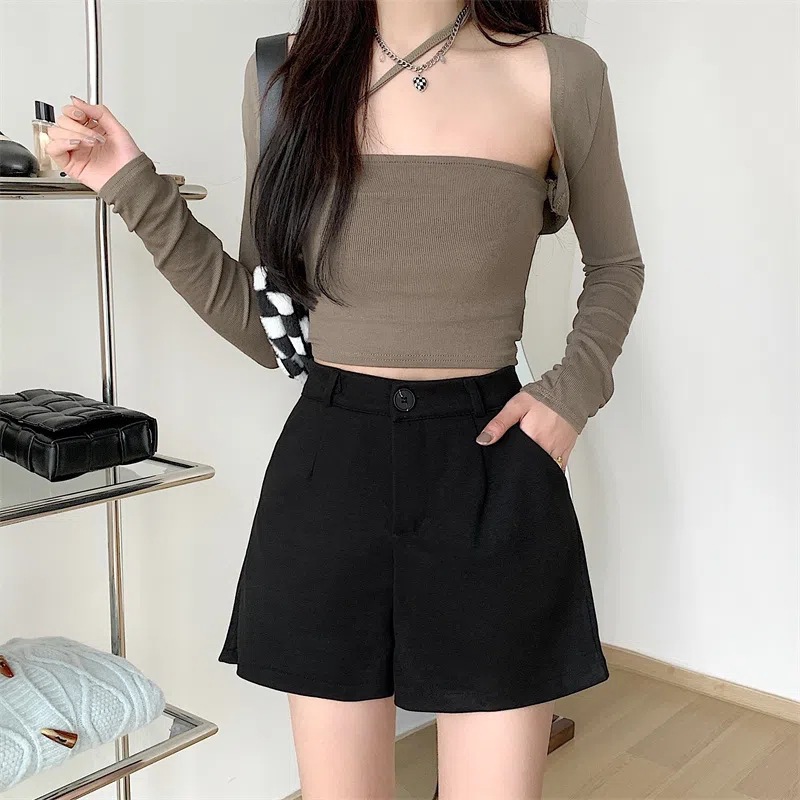 Small Wide Leg Casual Hot Pants Autumn and Winter Elegant Shorts New Black Dress Pants Women's High Waist Slimming Fashionable Women