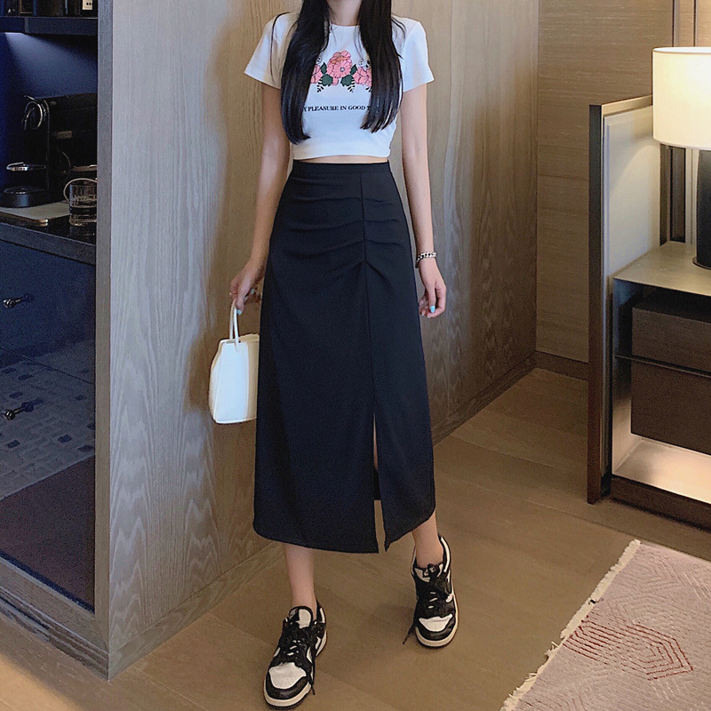 Pleated skirt women's summer irregular small suit slimming split A- line skirt hip skirt mid-length chiffon