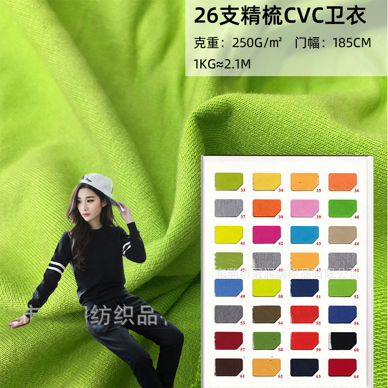 26 combed CVC fabric sweatshirt polyester cotton fish scale cloth small Terry jacket knitted sweater fabric
