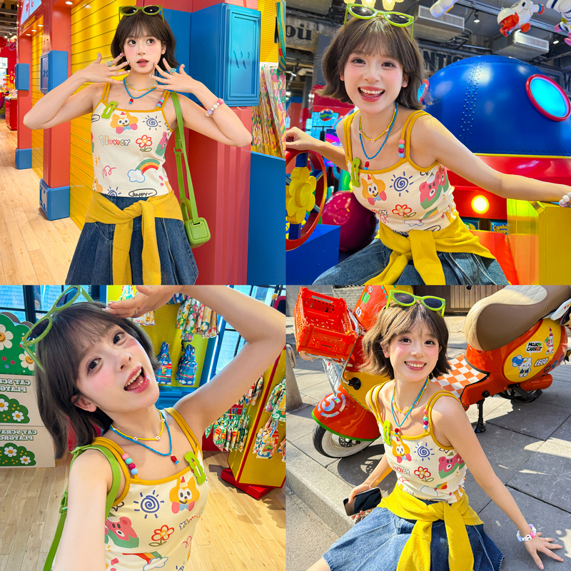 Cartoon suspender human cotton beaded beautiful back childlike cartoon animation print slim body vitality wearing camisole top