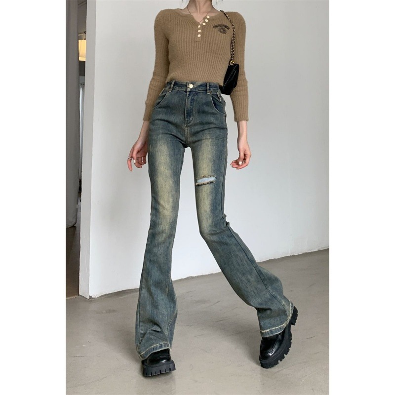 American Style High Waist Micro-Lar Jeans Women's Autumn New Arrival Harajuku Vintage Hot Girl Straight Flared Pants Trendy Pants
