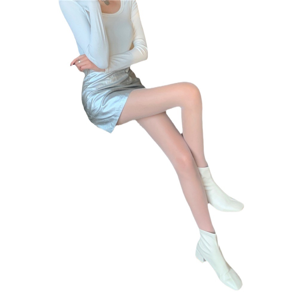 Shiny Pearlescent Silk Stockings Women's Long Legs Naked Thin Internet Popular Transparent Light Legs Artifact Black Socks ins Trendy