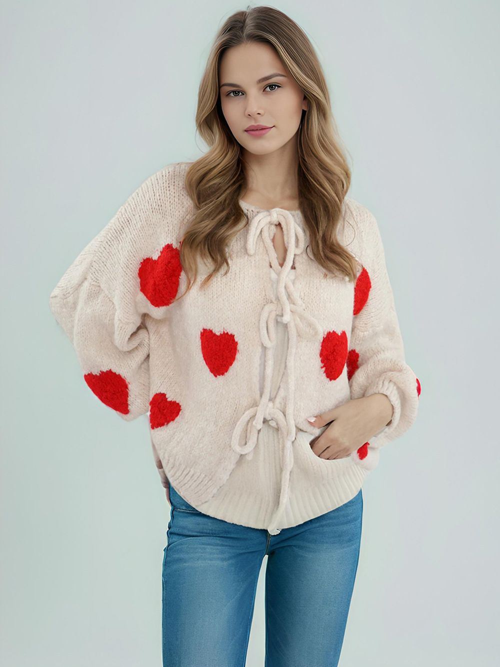 Autumn and Winter New European and American Cross-border Embroidered Love Women's Sweater Strap Jacket Fashion All-match Foreign Trade Women's Knitted