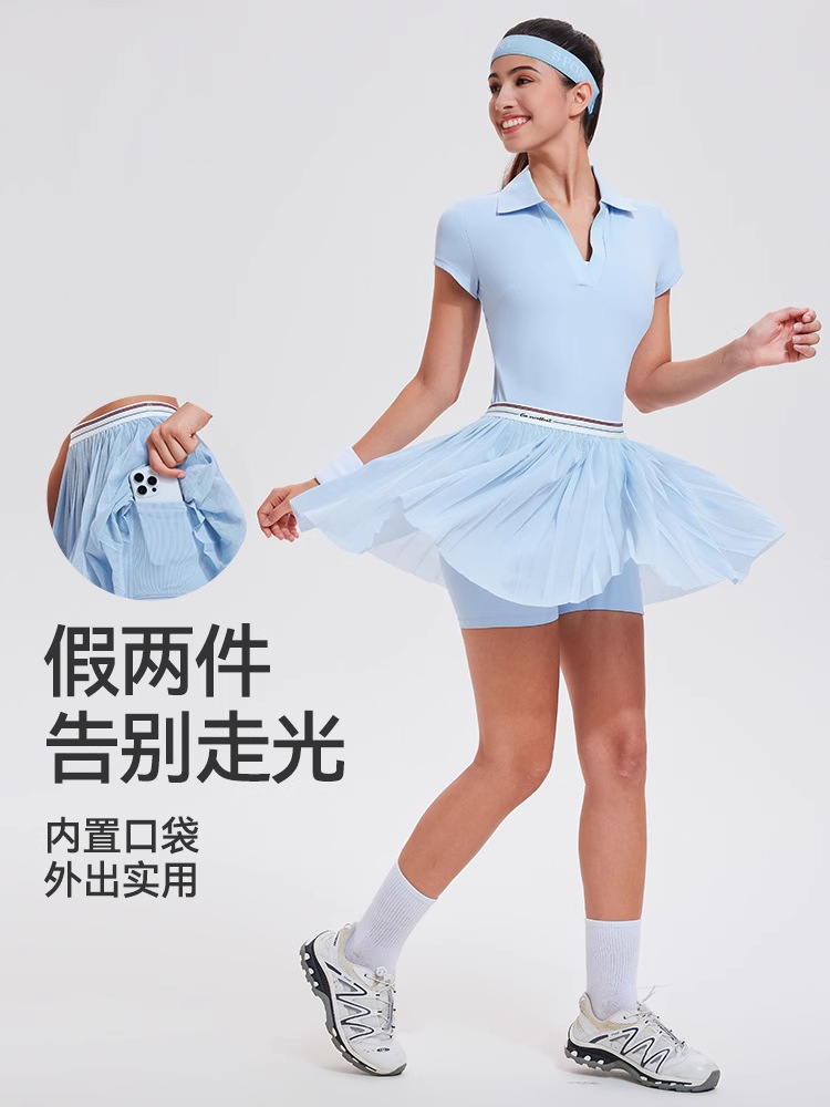 Cross-Border New Sports Polo Shirt Women's Summer Badminton Quick-Drying Running Fitness Short Skirt Outdoor Tennis Skirt Suit Women