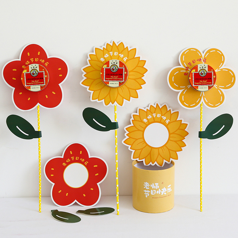 Online Celebrous Teacher's Day bouquet card sunflower decoration card handmade diy bag flower greeting card flower shop floral materials
