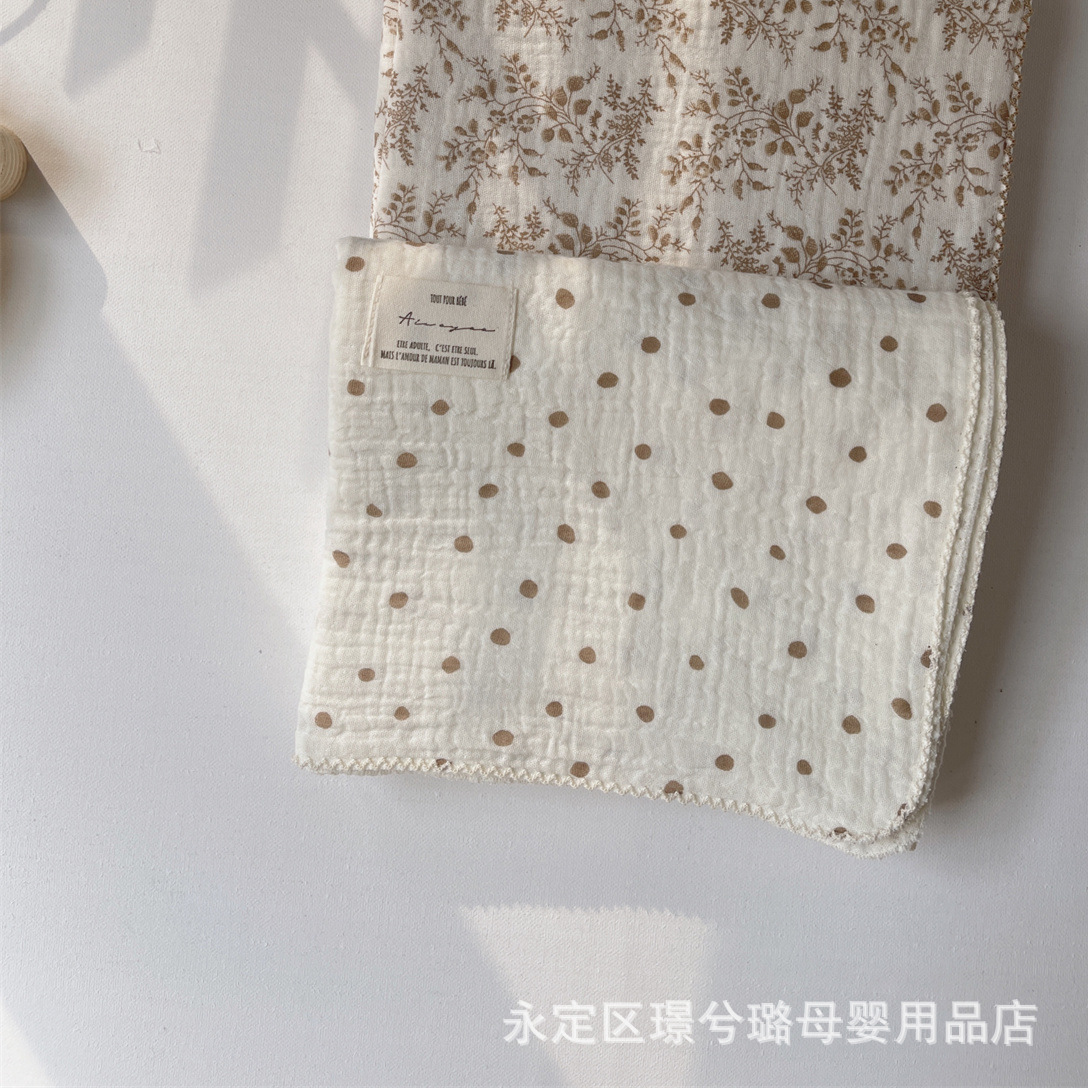 Picture of ins floral Korean style double-layer cotton yarn cotton baby blanket quilt towel bath towel soft glutinous cotton blanket