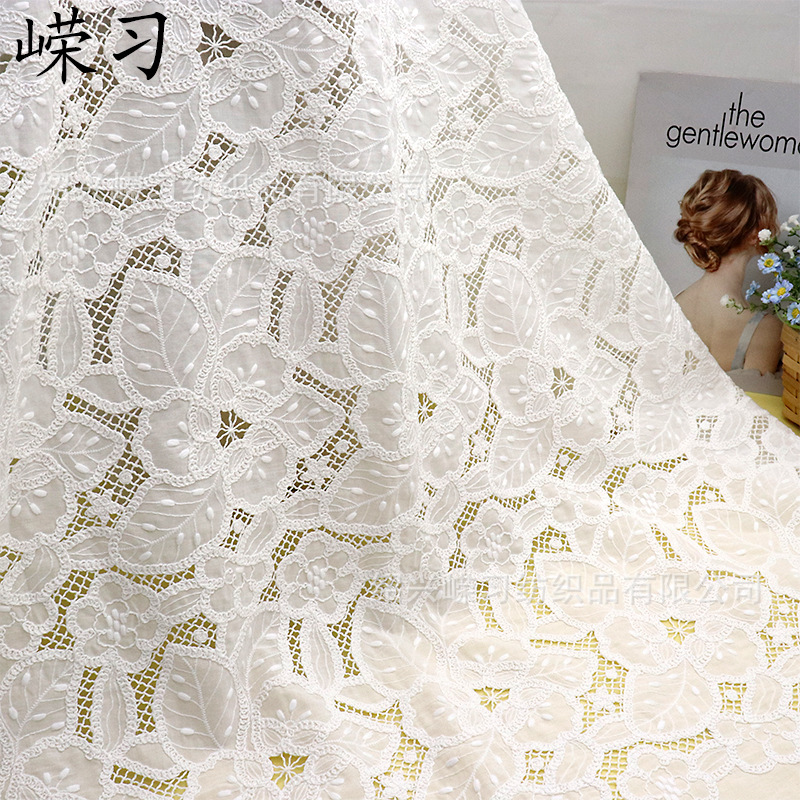 New Foreign Trade Cotton Laser Rope Embroidery Hollow Retro Embroidered Shirt dress New Chinese Style Stage Clothing Fabric