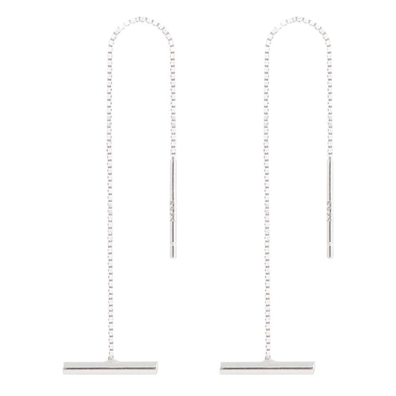 [This issue bi into] all-body 925 silver long one-character ear line simple design feeling niche Tide Cold wind earrings