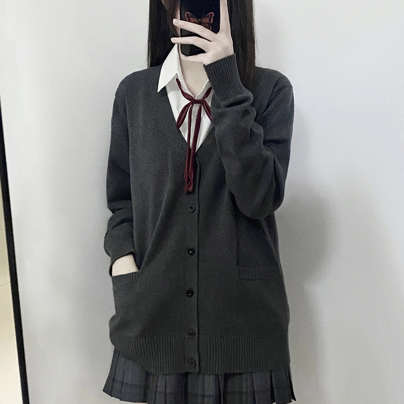 Original JK uniform gray sweater cardigan coat women's spring and autumn Japanese college style sweater top