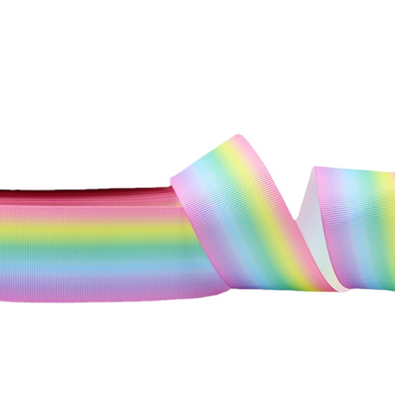 Picture of Wholesale Gradient Rainbow Ribbed Ribbon L-04 Heat Transfer DIY Bow Headdress Gift Box Packaging Accessories Ribbon