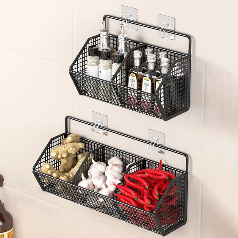 Kitchen Storage Rack Seasoning Scallion, Ginger and Garlic Storage Basket Vegetable Basket Garlic Hanging Basket Wall Hanging Box Wall Hanging Storage Artifact