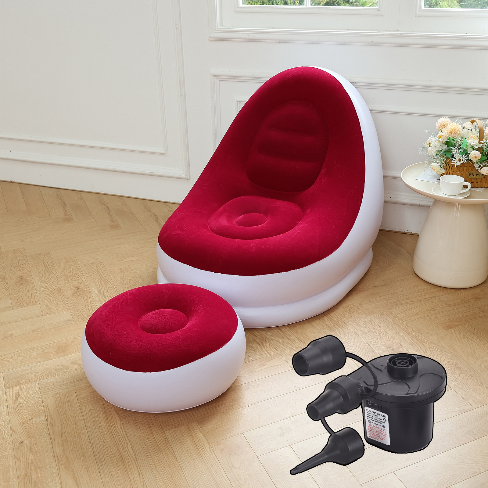 Picture of Adult Inflatable Lazy Sofa Two-piece Set with Pedal Macaron Flocking Sofa Recliner Leisure Inflatable Sofa