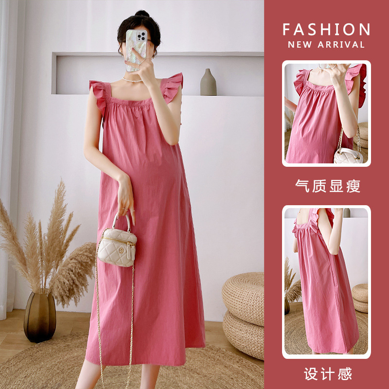 Picture of Maternity dress 2024 Summer New Small Flying Sleeve Design Sense Square Collar Stylish Fashion Pregnant Women dress Women