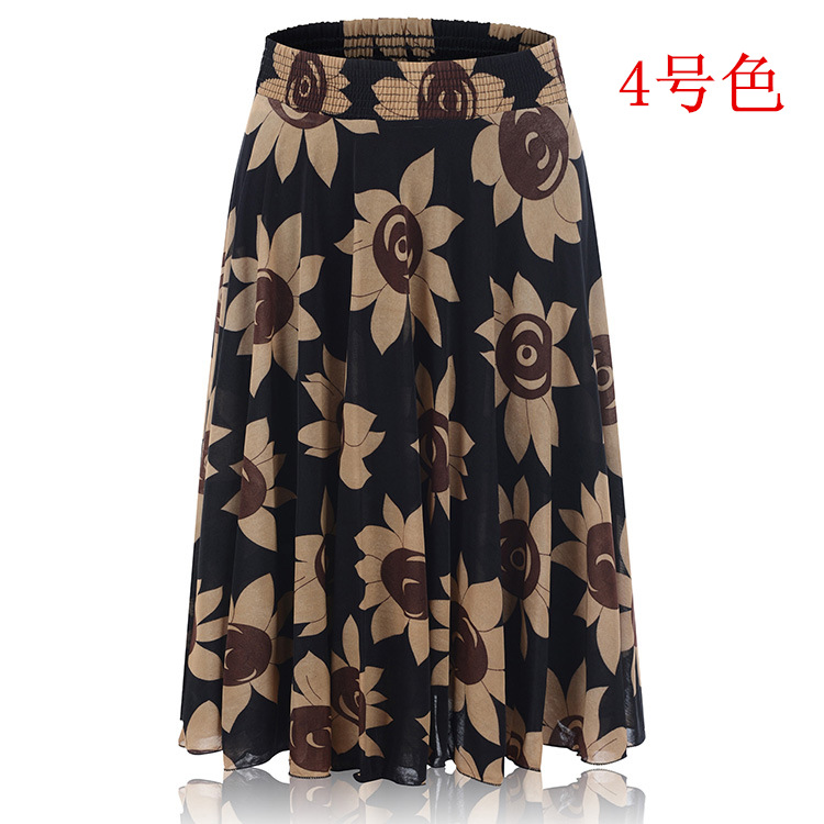 Picture of Middle-aged and elderly summer thin skirt mother's elastic waist color ice silk mid skirt high waist elastic dancing skirt