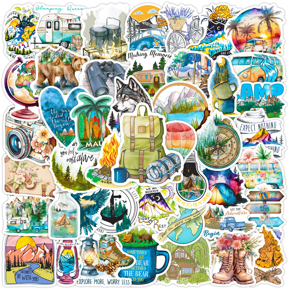 50 ink outdoor travel stickers new car water Cup decorative stickers Journal reward PVC stickers waterproof