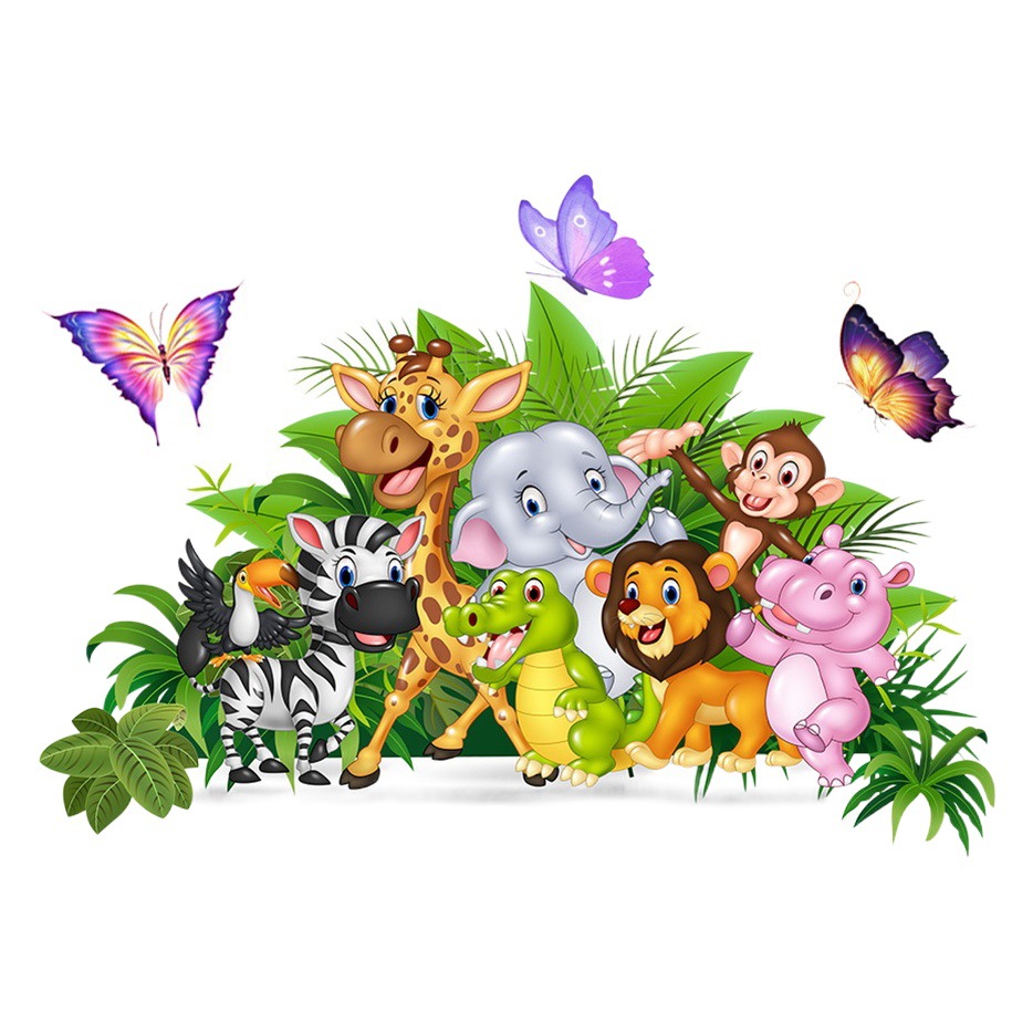 New cross-border cartoon elephant giraffe lion hippo wall sticker living room bedroom removable sticker MLY177