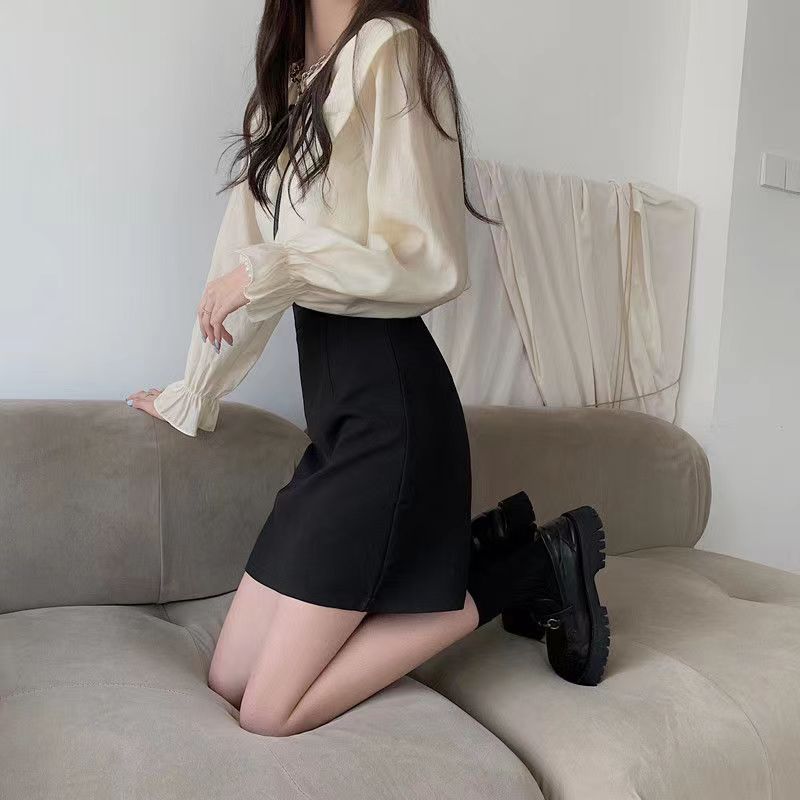 2023 Autumn and Winter New A- line Skirt High Waist Slim Skirt Temperament Hip Skirt Women's Suit Skirt Black Skirt