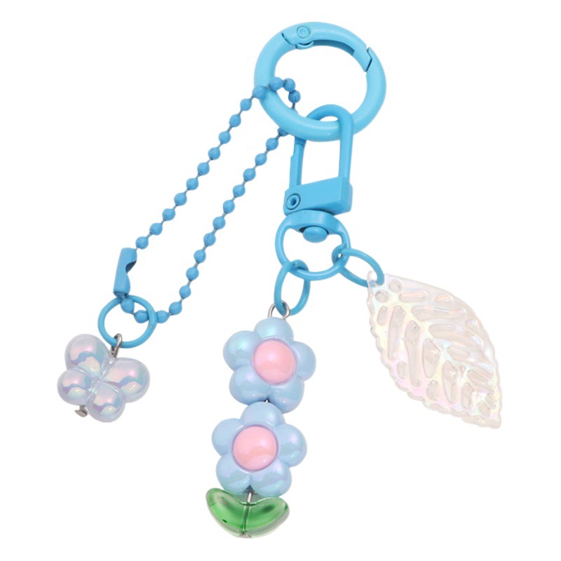 DIY colorful acrylic five-petal flower car keychain pendant fresh hollow leaf accessories bag decoration