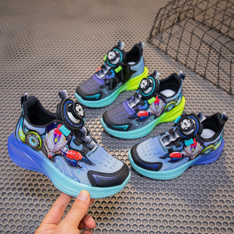 2025 new spring cartoon boys running shoes children's shoes children's rotating button sneaker boys wholesale boys treasure