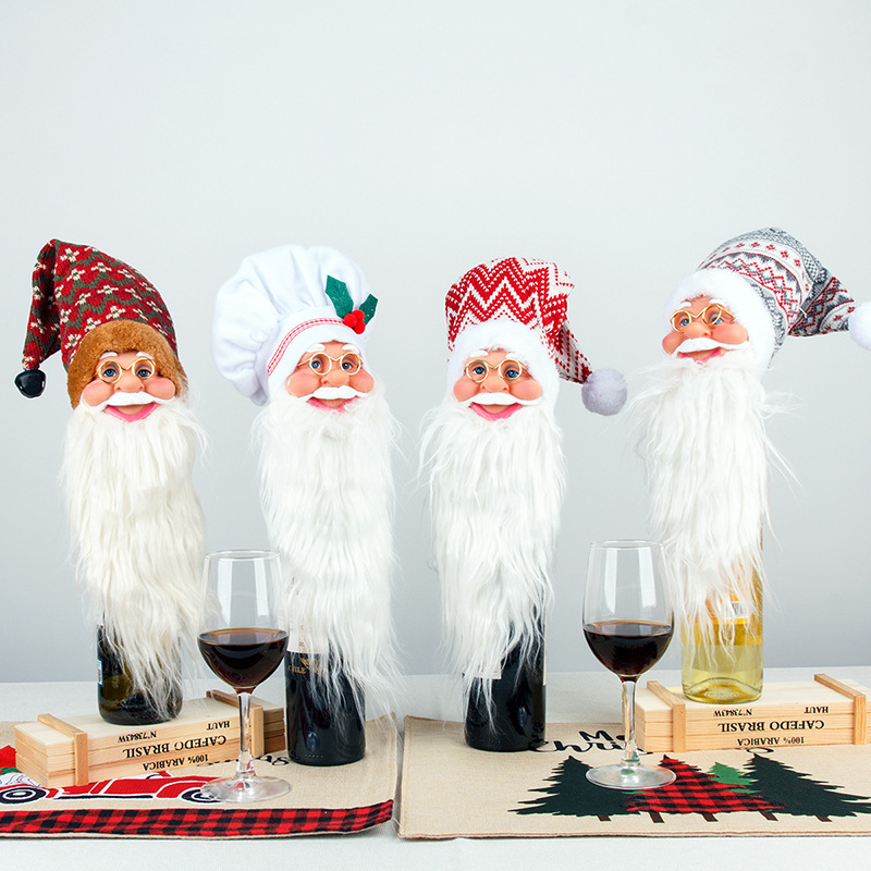 Christmas Old Man's Head Wine Bottle Set Decorative Wine Bottle Set Champagne Bottle Cap Bar Restaurant Window Front Desk Layout