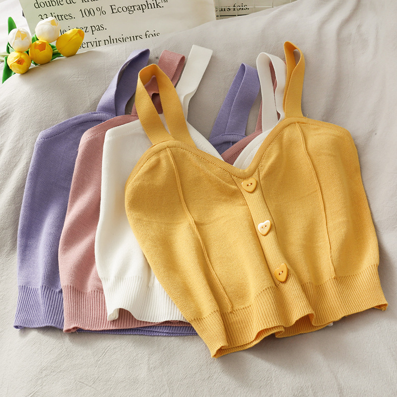 Vitality Girl Love Camisole Slim Knitted Sweater Slim Knitted Small Camisole Women White One Size