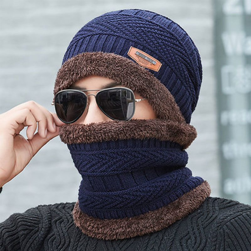 Picture of Hat Men's Winter Fleece-lined Wool Hat Thickened Knitted Hat Autumn and Winter Set Toe Cotton Hat Warm Trendy Youth Korean Style