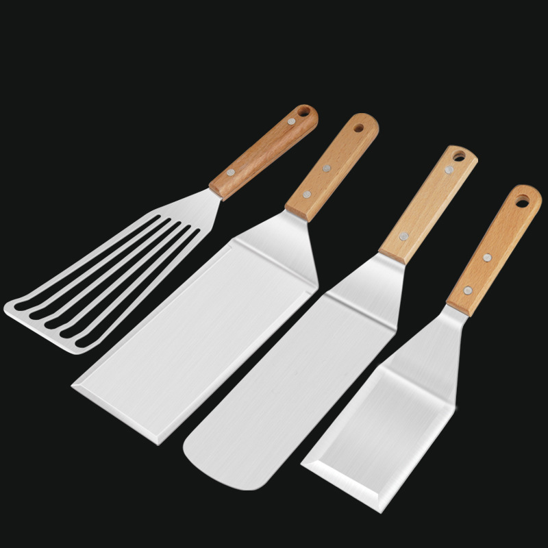Picture of Cross border barbecue tool set outdoor stainless steel Beech barbecue shovel teppanyaki shovel combination BBQ baking tool