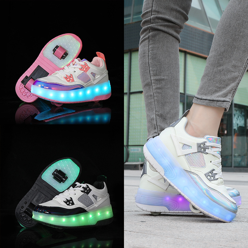 Cross-Border Two-Wheel Heelys Manufacturer Year Wholesale Charging Luminous Shoes Led Light Adult Roller Skating Shoelaces Wheels