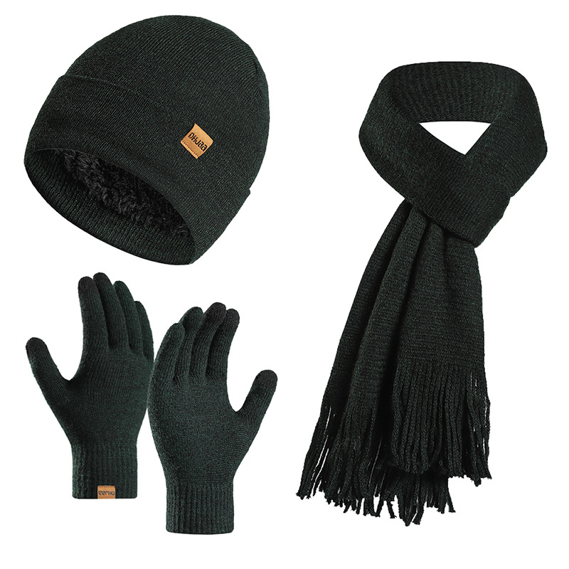 Picture of Amazon's New Set European and American Autumn and Winter Velvet Knitted Hat Scarf Gloves Men's and Women's Warm Wool Three-Piece Set
